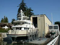 A 72-foot Invictus hauled for annual bottom paint